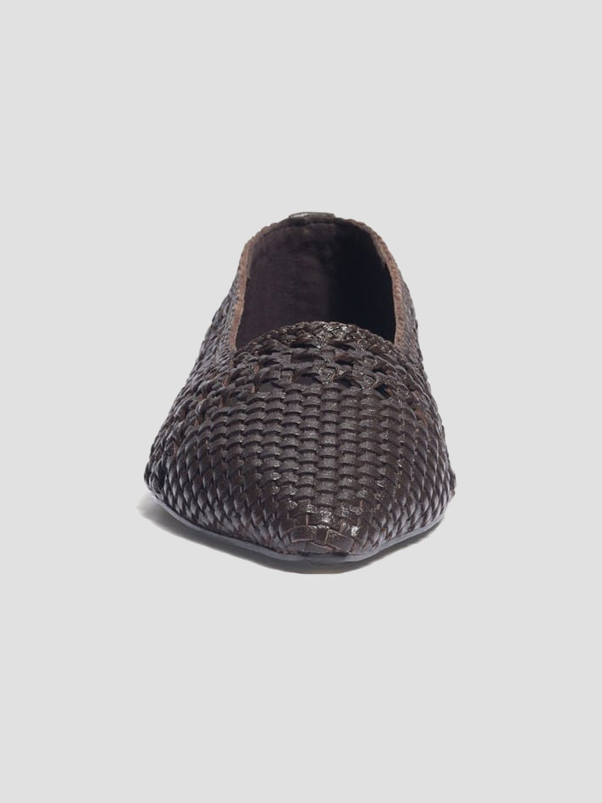 Chocolate Woven Vegan Leather Pointed-Toe Cutout Slip-On Flats
