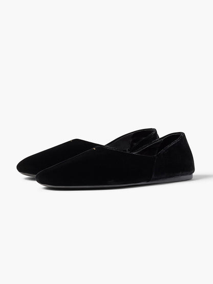 Slip-On Round-Toe Simple Ballet Flats - Black Velvet