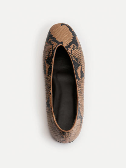Snakeskin Pattern Square-Toe Slip-On Ballet Flats