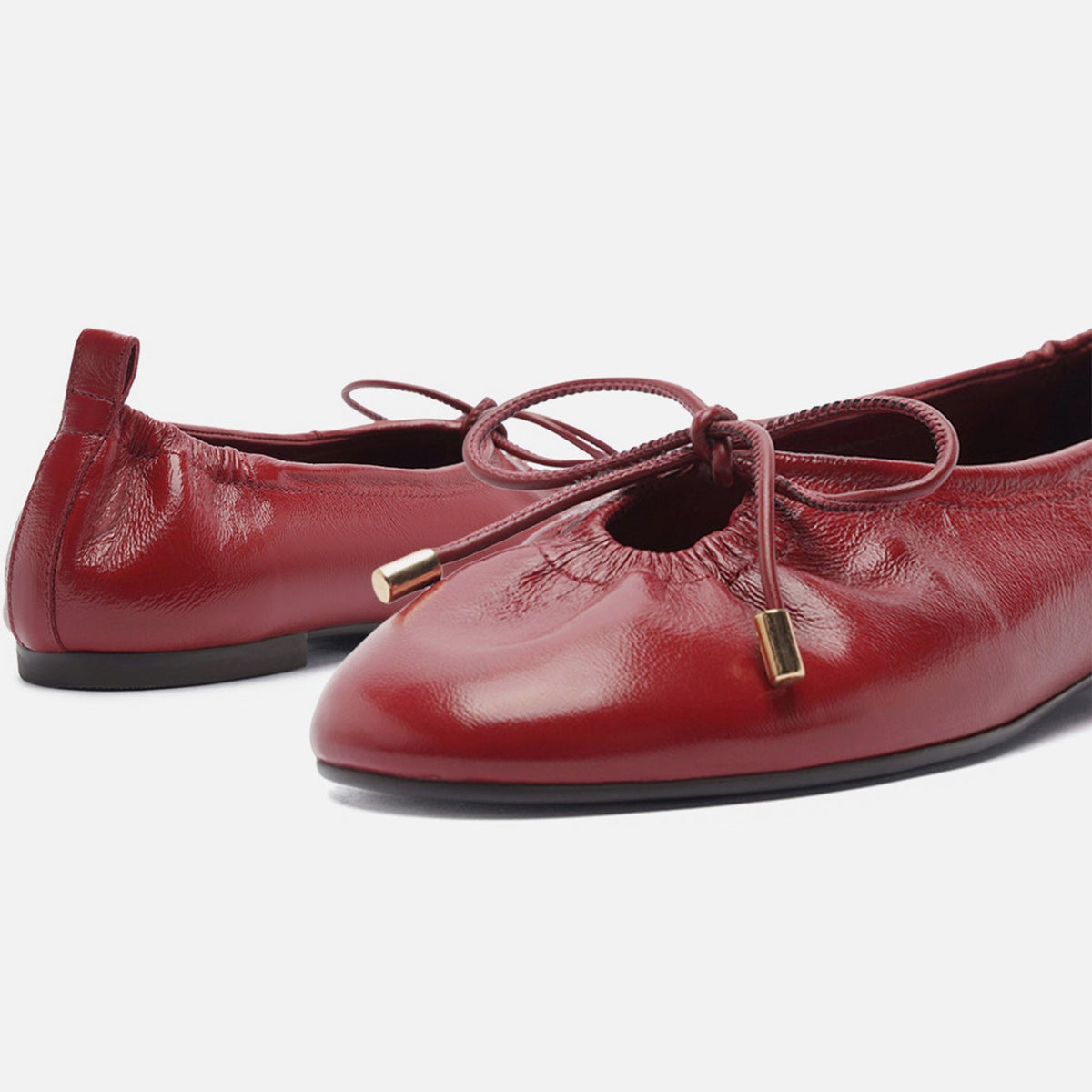 Red Round-Toe Front Strap Fashion Slip-On Ballet Flats