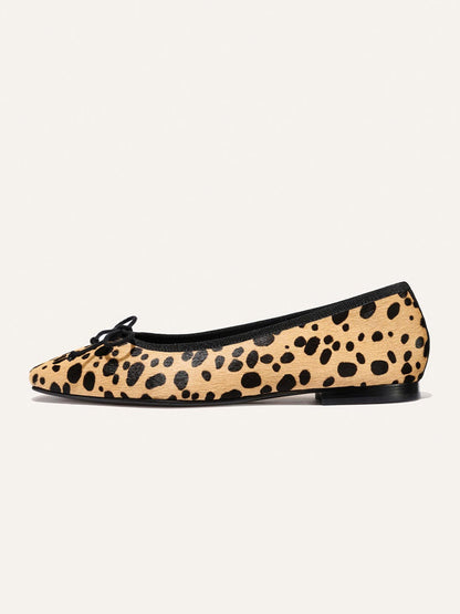 Front Bow Square-Toe Slip-On Chic Ballet Flats - Cow Pattern