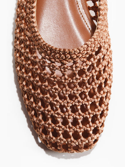 Dusty Pink Satin Woven Square-Toe Simple Slip-On Ballet Flats
