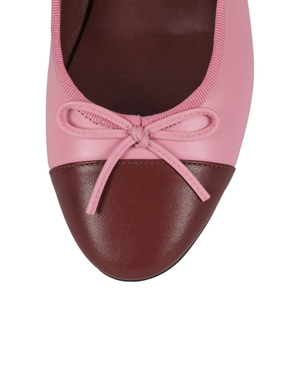 Pink and Wine Red Round-Toe Front Bow Slip-On Ballet Flats