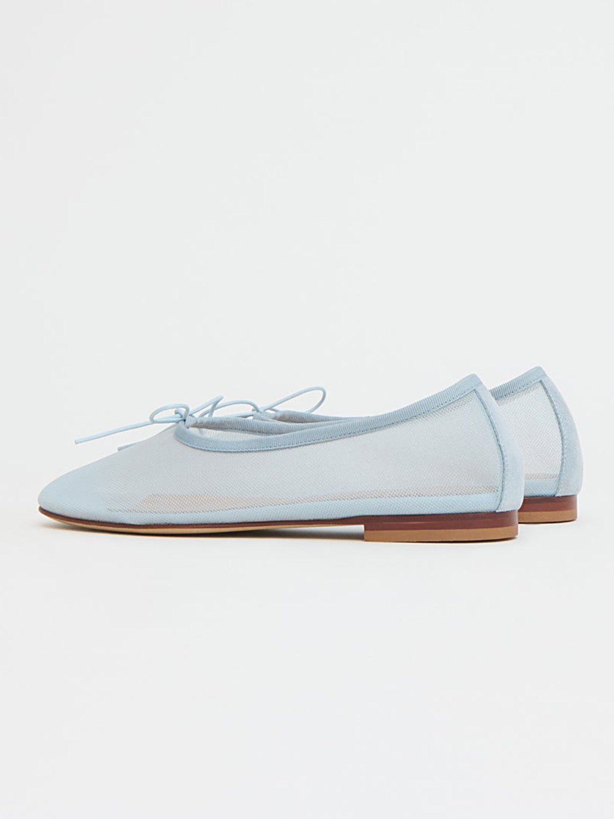 Blue Mesh Round-Toe Simple Chic Ballet Flats With Front Bow
