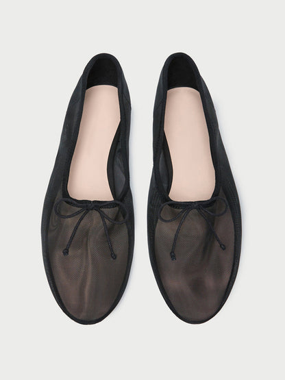Black Round-Toe Chic Front Bow Slip-On Ballet Flats