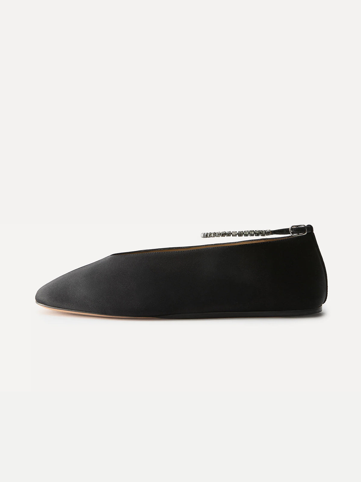 Black Satin Square-Toe Slip-On And Ankle Strap Ballet Flats