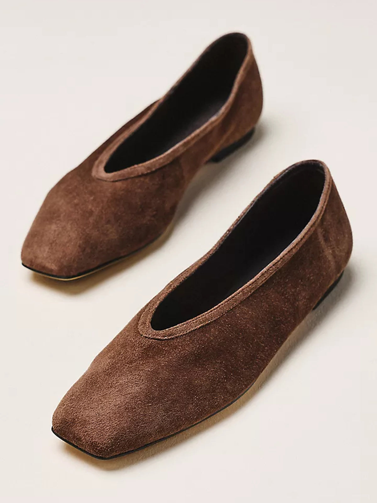 Coffee Faux Suede Square-Toe Simple Slip-On Ballet Flats