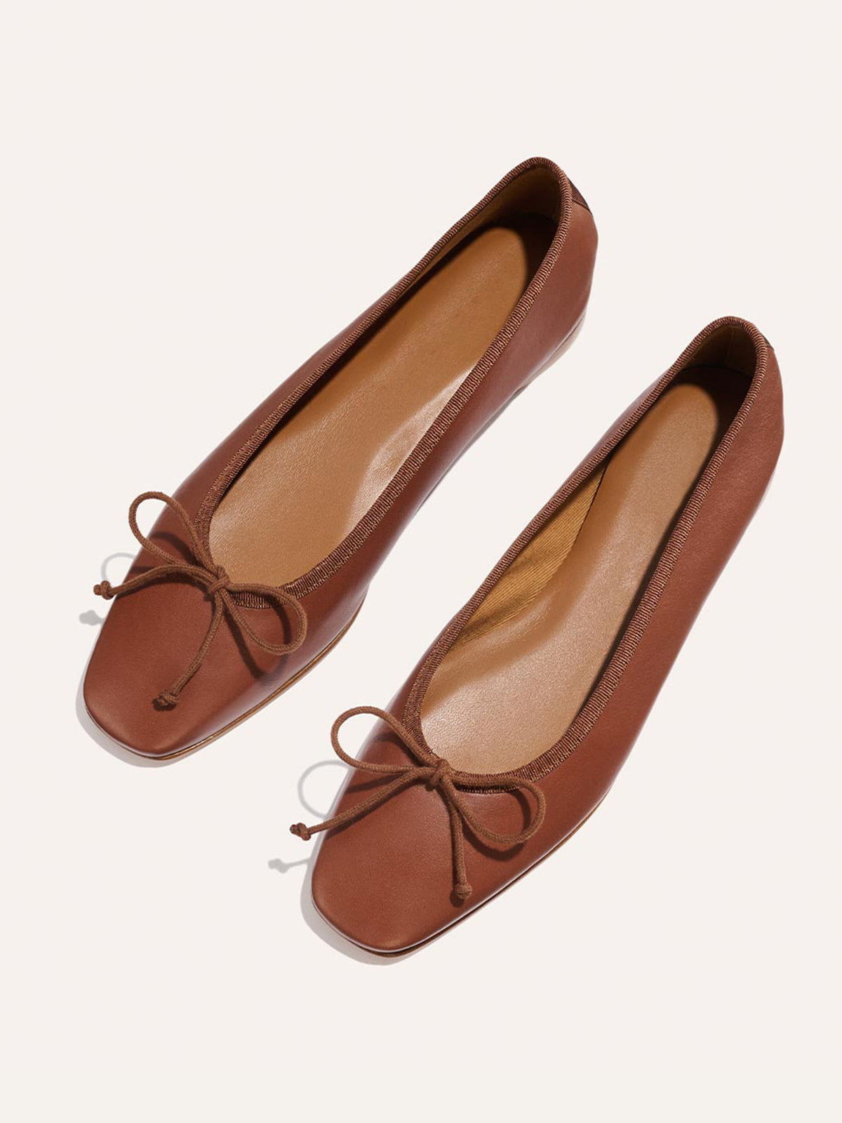 Front Bow Square-Toe Slip-On Chic Ballet Flats - Cognac Vegan Leather