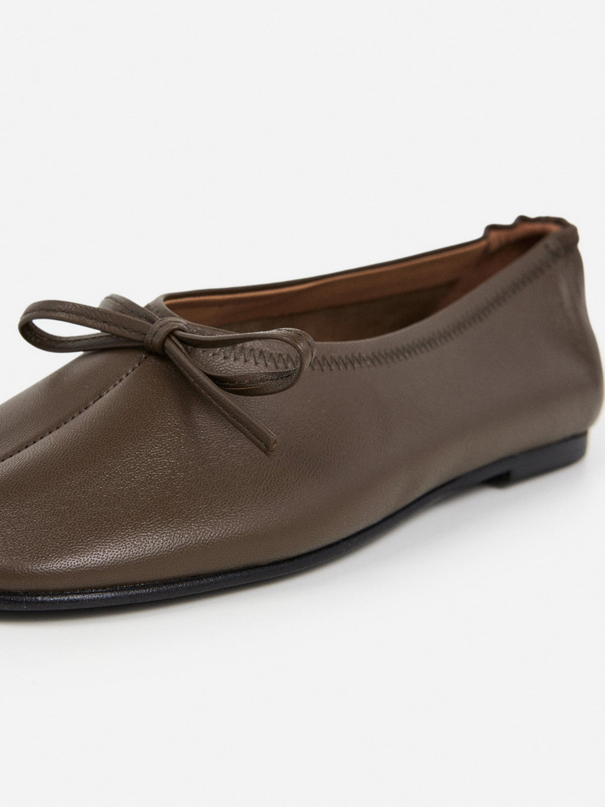 Khaki Classic Square-Toe Front Bow Simple Ballet Flats