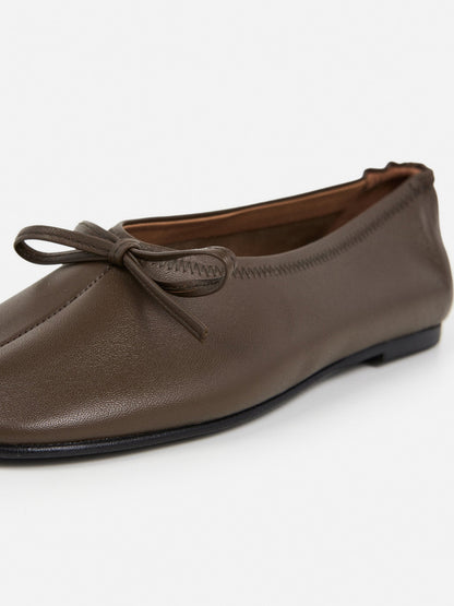Khaki Classic Square-Toe Front Bow Simple Ballet Flats