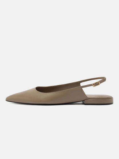 Gray Pointed-Toe Buckle Slingback Chic Slip-On Flats