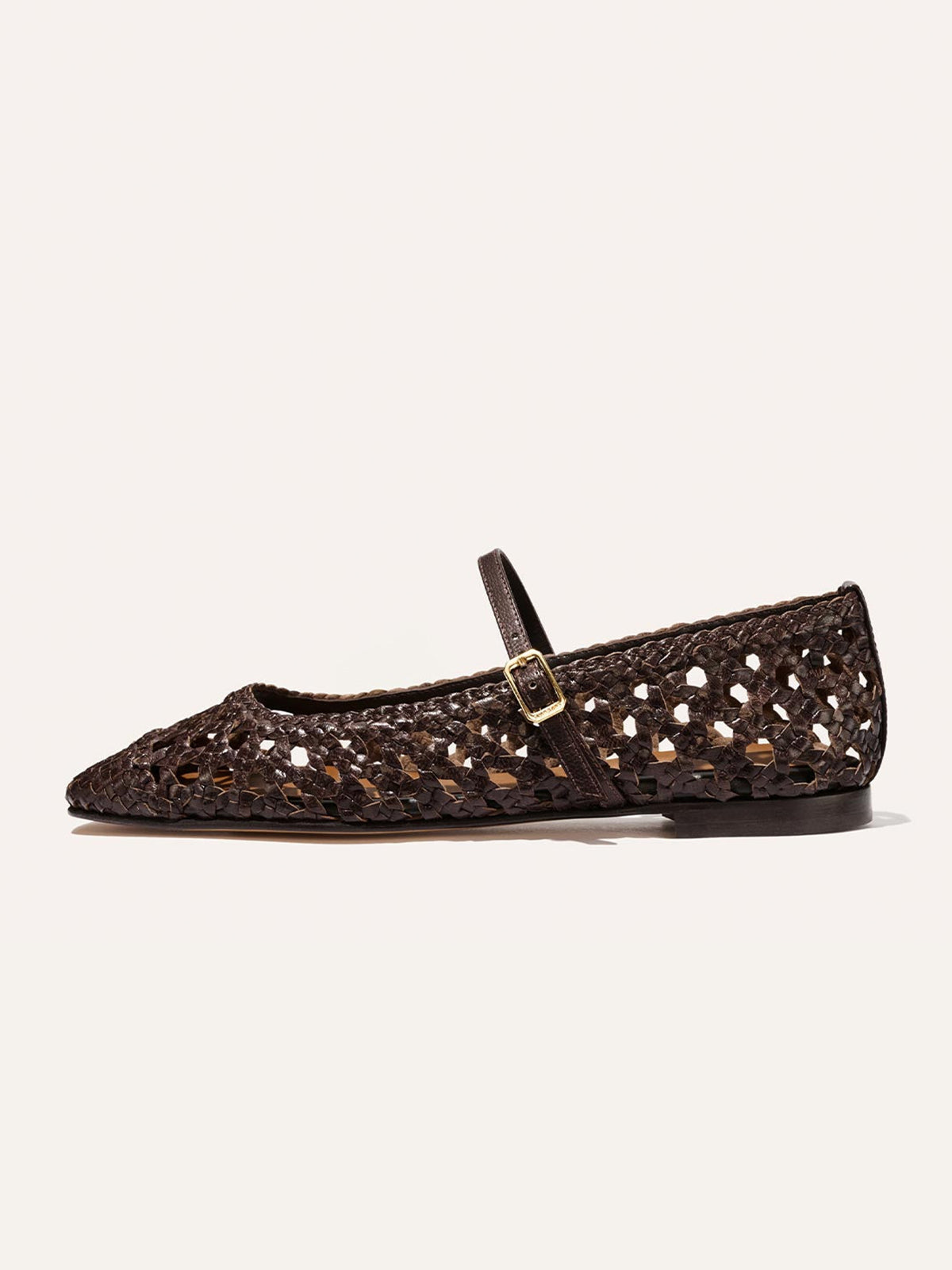 Coffee Woven Vegan Leather Square-Toe Mary Jane Chic Ballet Flats
