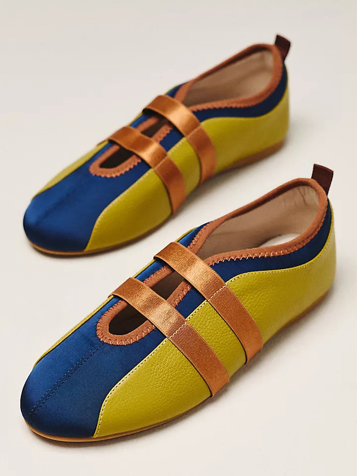 Green Vegan Leather And Satin Round-Toe Double Middle Strap Sporty Ballet Sneakers