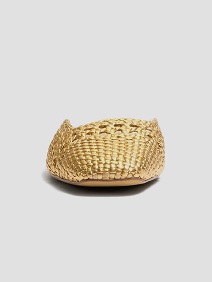 Woven Vegan Leather Square-Toe Cutout Backless Flats - Metallic Gold