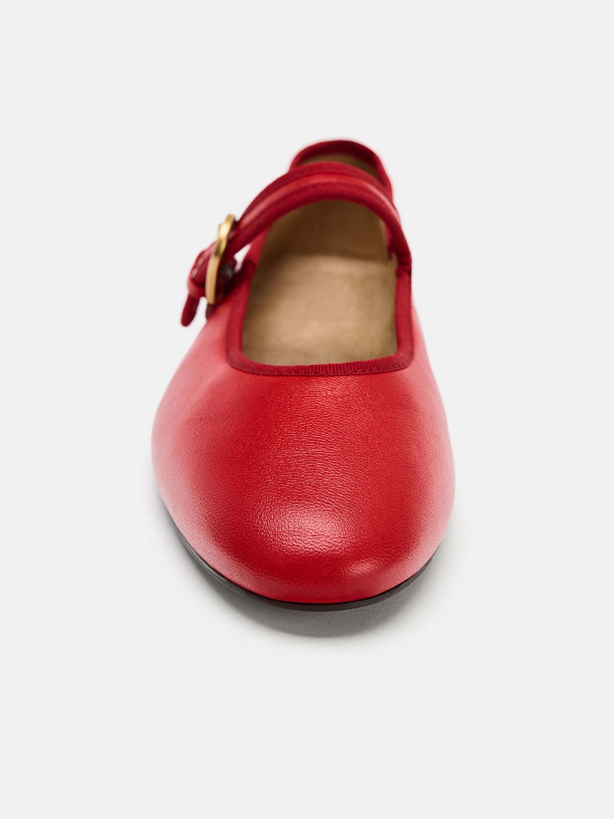 Red Round-Toe Buckle Middle Strap Slip-On Ballet Chic Flats