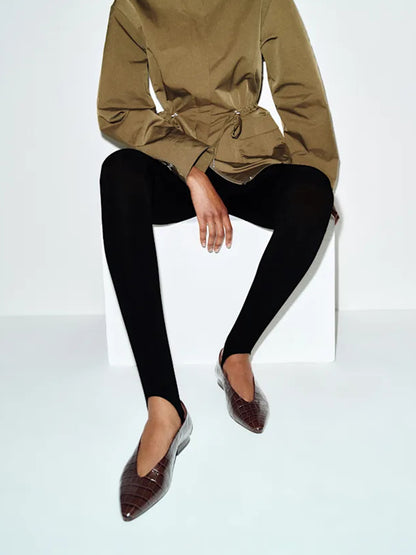 Chocolate Stone Pattern Pointed-Toe Slip-On Ballet Flats