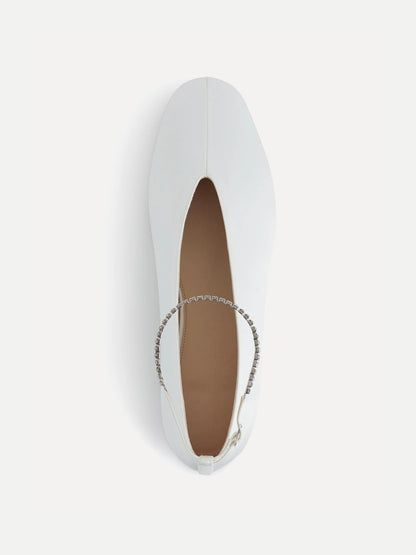 Ivory Satin Square-Toe Slip-On And Ankle Strap Ballet Flats