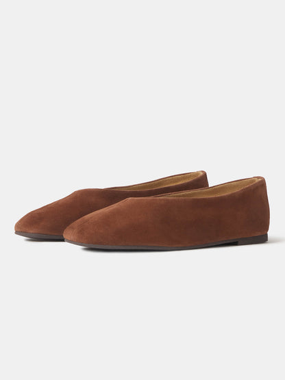 Sienna Faux Suede Square-Toe Simple Ballet Chic Flats