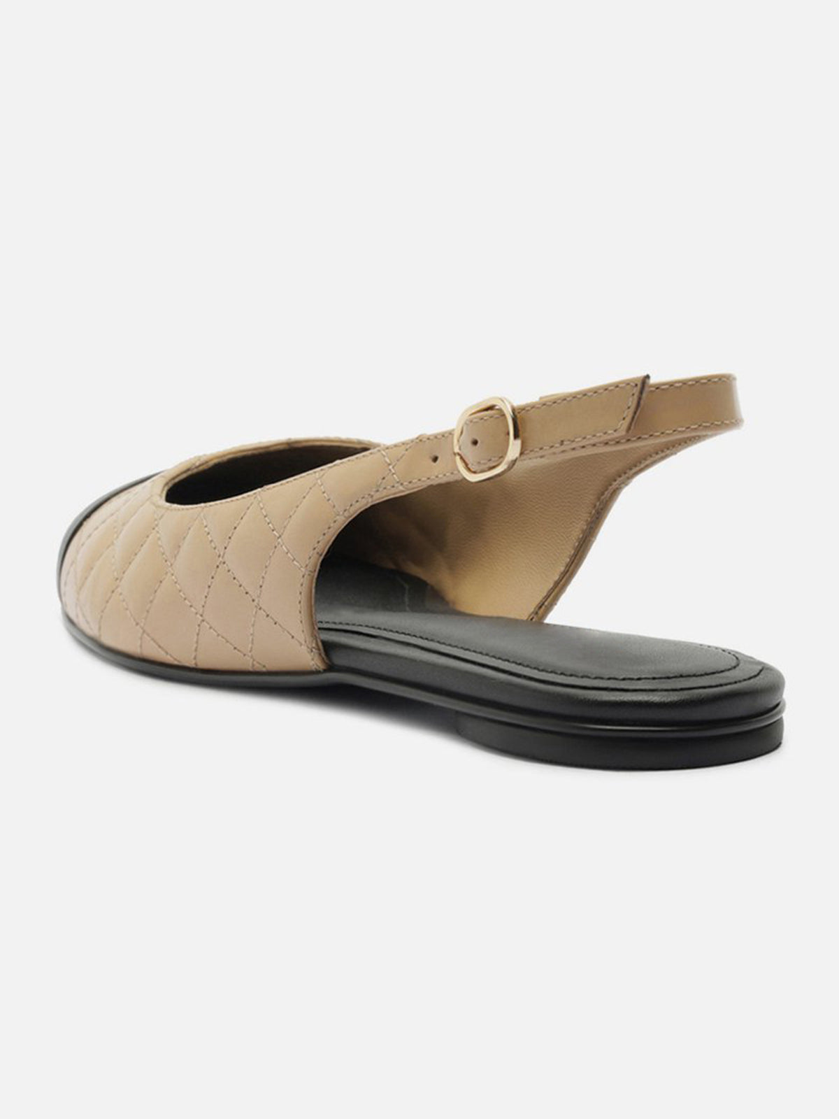 Tan Round-Toe Buckle Slingback Chic Slip-On Flats
