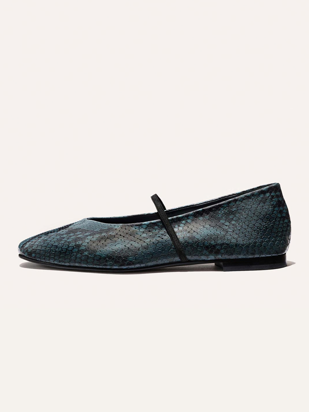 Mary Jane Square-Toe Slip-On Chic Ballet Flats - Aqua Snakeskin Pattern