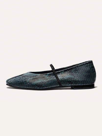 Mary Jane Square-Toe Slip-On Chic Ballet Flats - Aqua Snakeskin Pattern