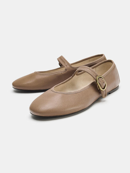 Taupe Round-Toe Slip-On Sleek Ballet Flats