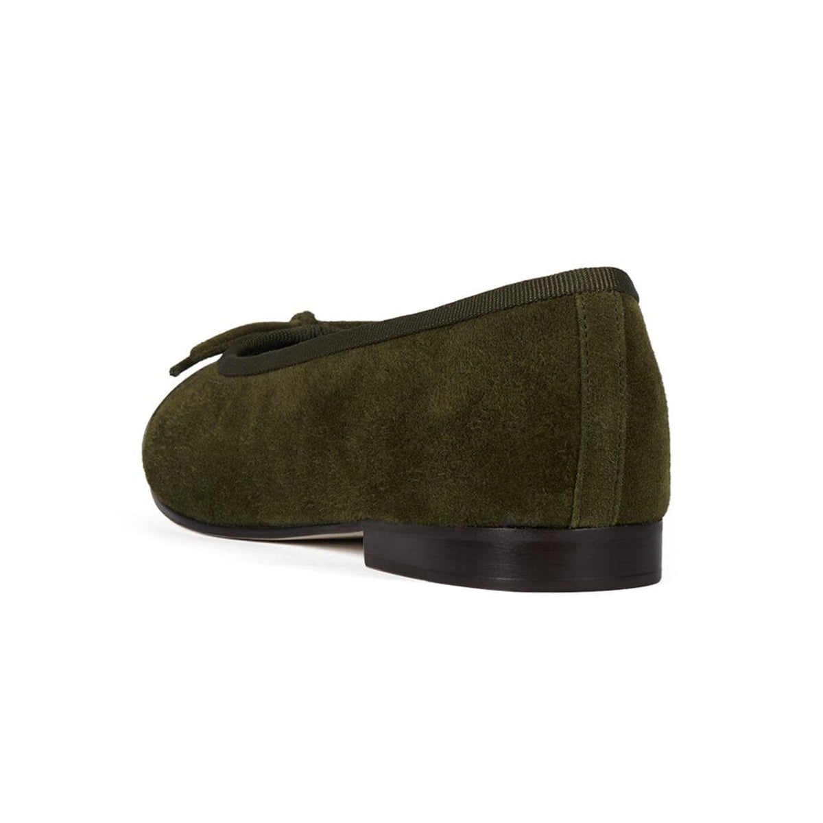 Khaki Faux Suede And Patent Leather Round-Toe Front Bow Ballet Flats
