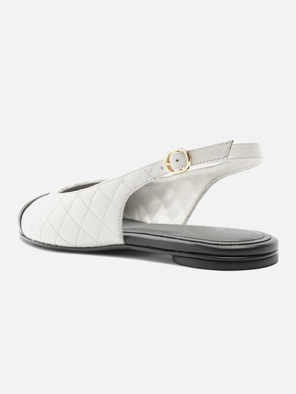 White Round-Toe Buckle Slingback Chic Slip-On Flats