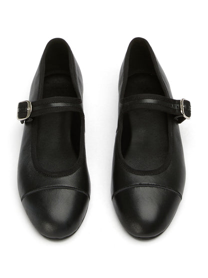 Black Round-Toe Chic Mary Jane Slip-On Ballet Simple Flats