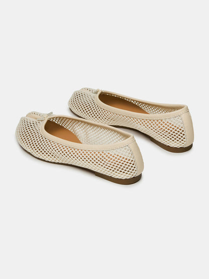 Bone Mesh Split-Toe Slip-On Ballet Flats