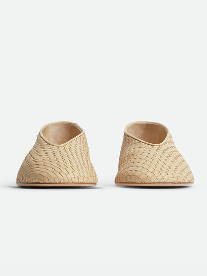 Beige Woven Vegan Leather Round-Toe Slip-On Ballet Flats