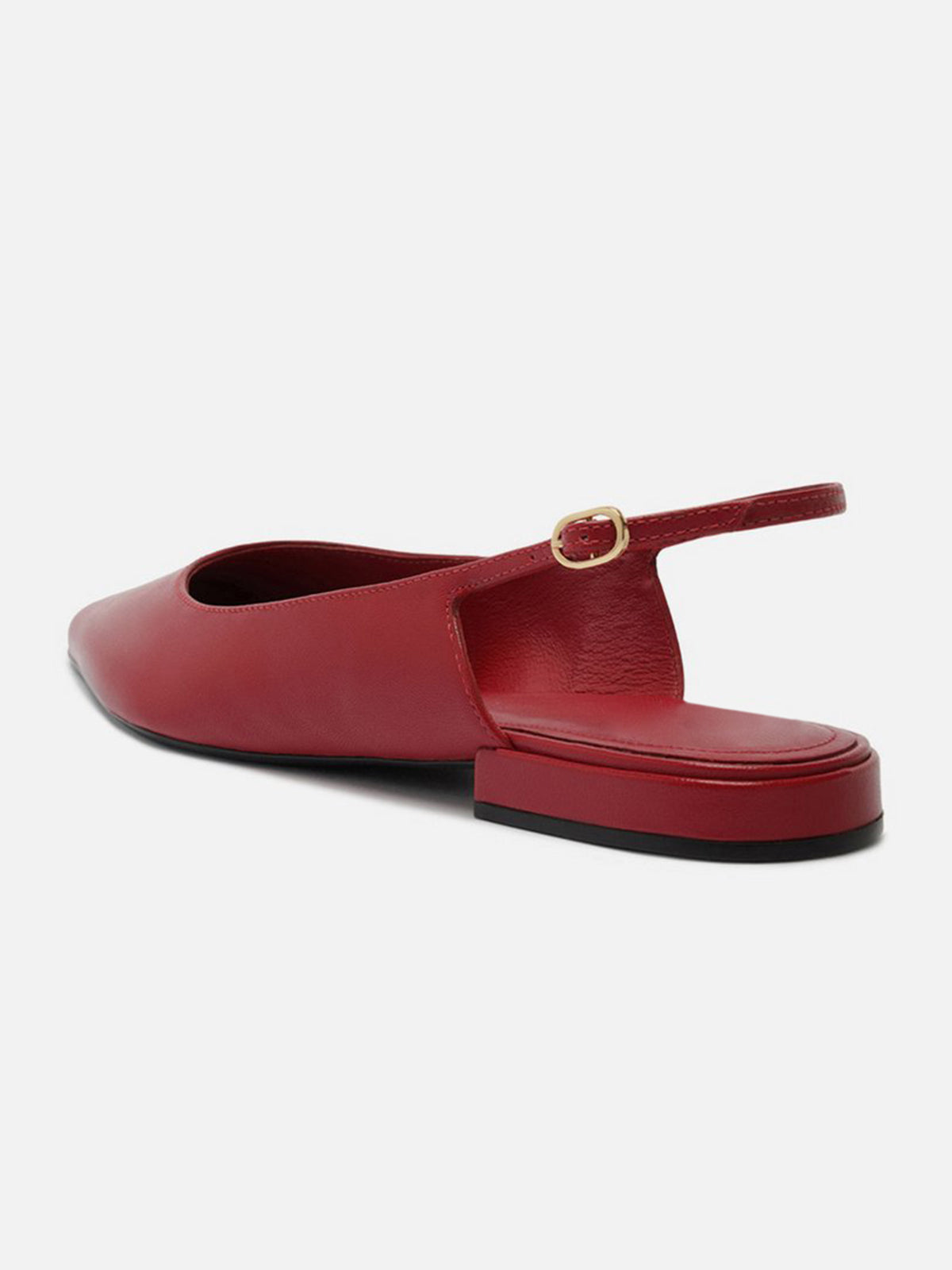 Red Pointed-Toe Buckle Slingback Chic Slip-On Flats