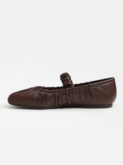 Coffee Square-Toe Elastic Mary Jane Classic Ballet Flats