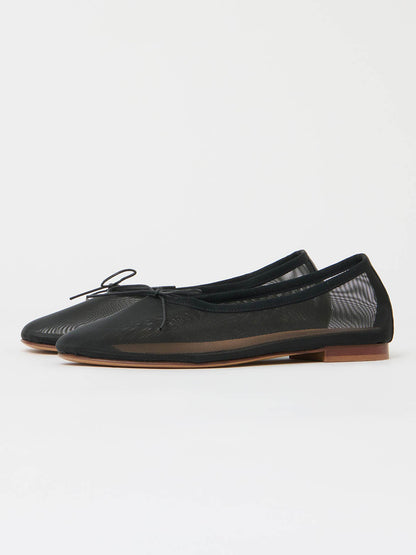 Black Mesh Round-Toe Simple Chic Ballet Flats With Front Bow
