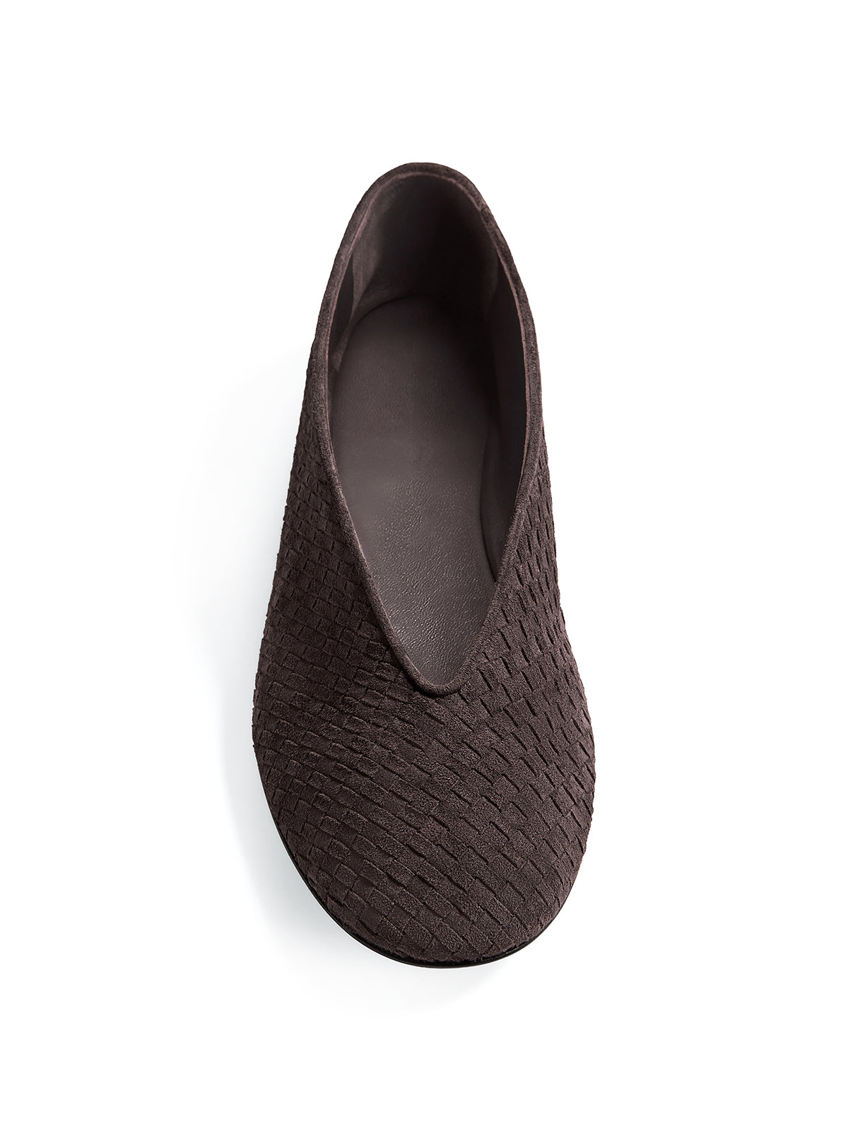 Brown Woven Faux Suede Round-Toe Classic Slip-On Ballet Flats