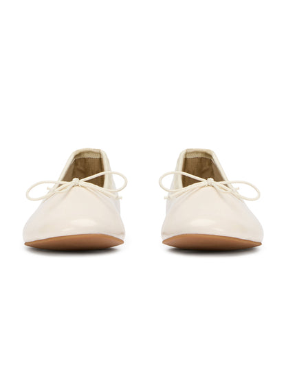 Ivory Round-Toe Chic Front Bow Slip-On Ballet Simple Flats