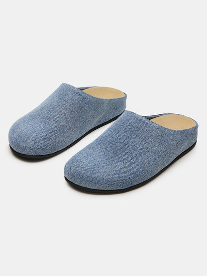 Blue Denim Round-Toe Slip-On Flats Slide