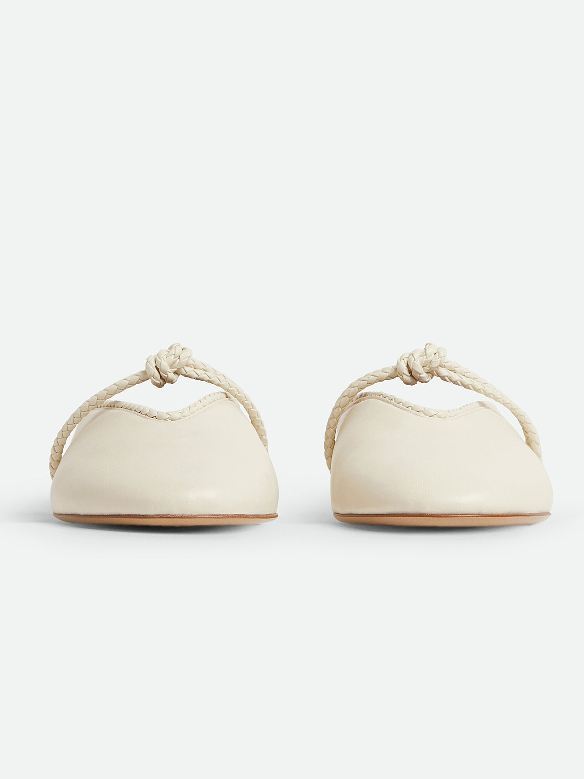 Cream Round-Toe Middle Strap Backless Slip-On Flats
