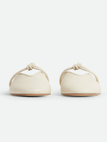 Cream Round-Toe Middle Strap Backless Slip-On Flats