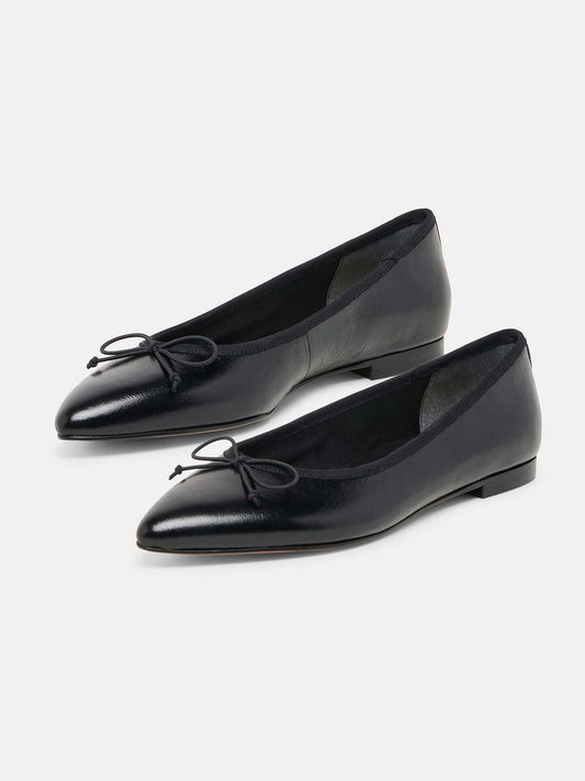Black Pointed-Toe Front Bow Slip-On Chic Flats