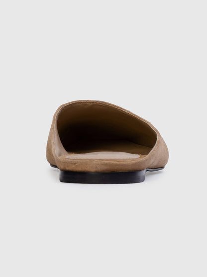 Sand Faux Suede Square-Toe Backless Flats
