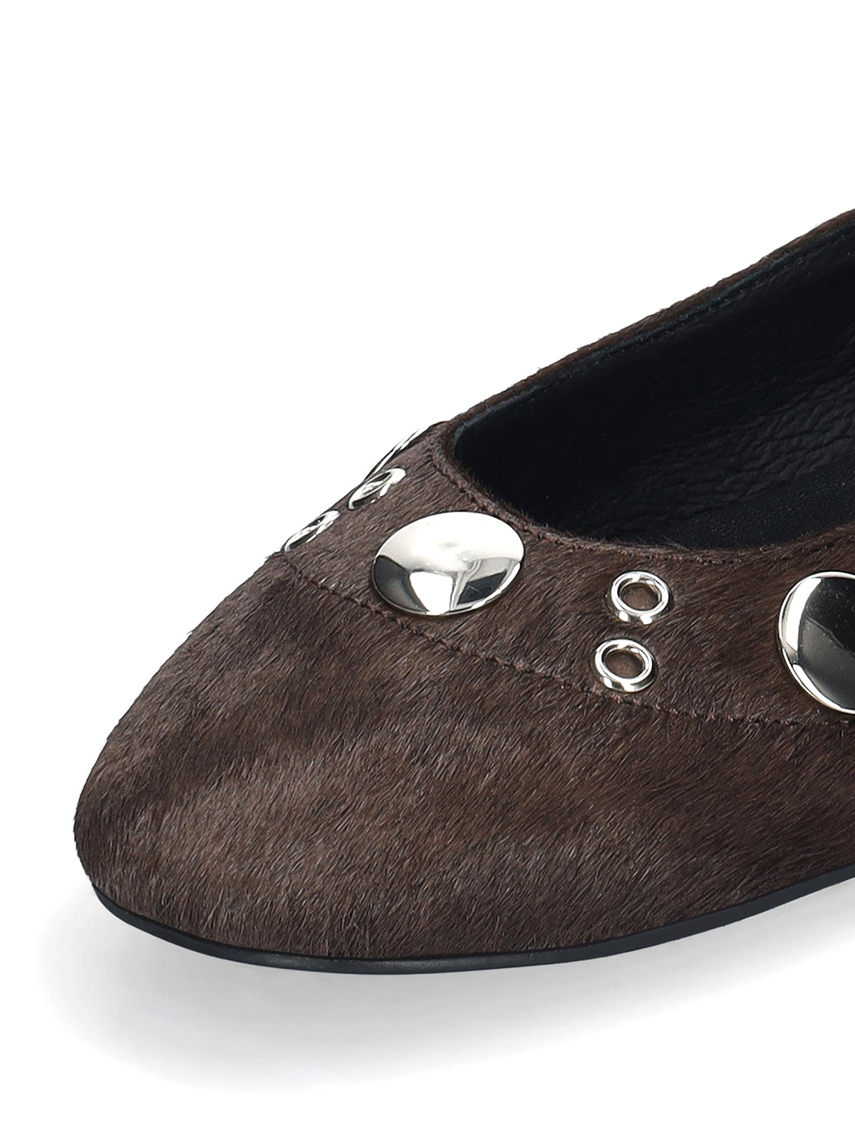 Maroon Square-Toe Eyelets And Studs Slip-On Ballet Flats