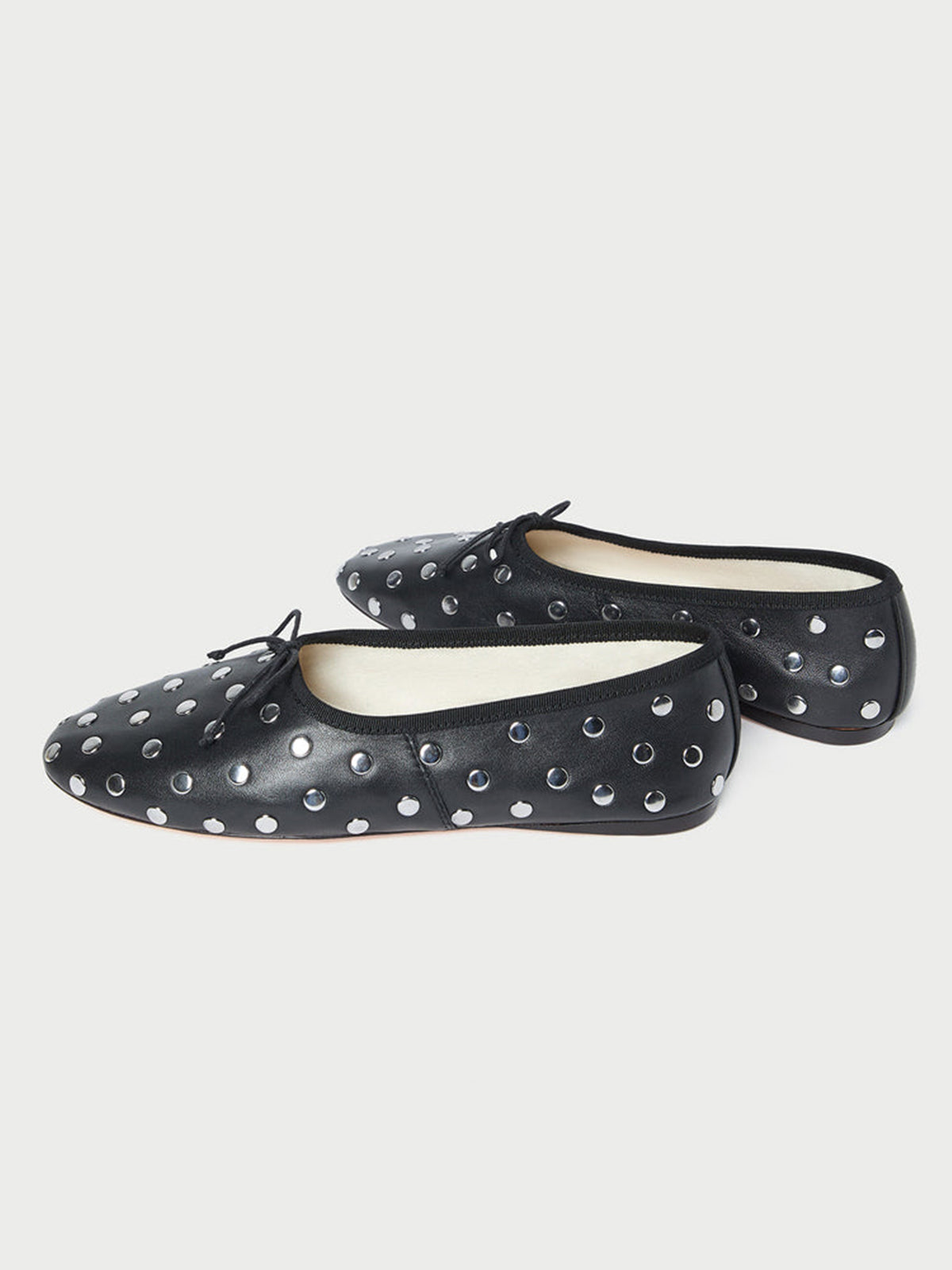 Black Round-Toe Chic Front Bow Slip-On Studs Ballet Flats