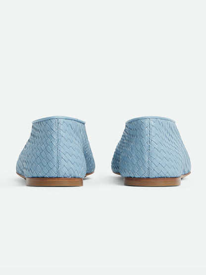 Sky Blue Woven Vegan Leather Round-Toe Slip-On Ballet Flats
