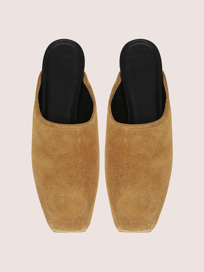 Honey Faux Suede Square-Toe Chic Backless Simple Flats