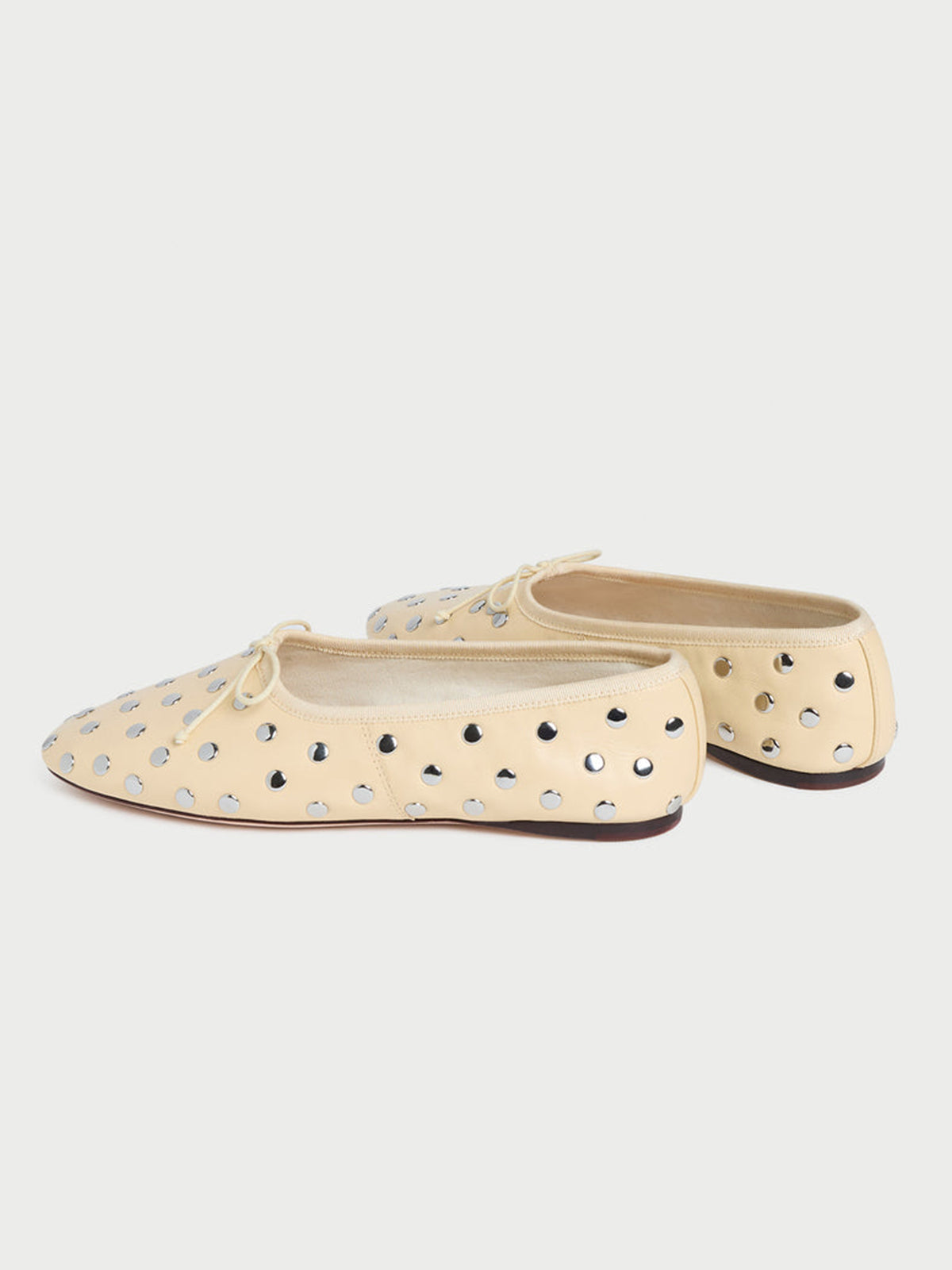 Yellow Round-Toe Chic Front Bow Slip-On Studs Ballet Flats