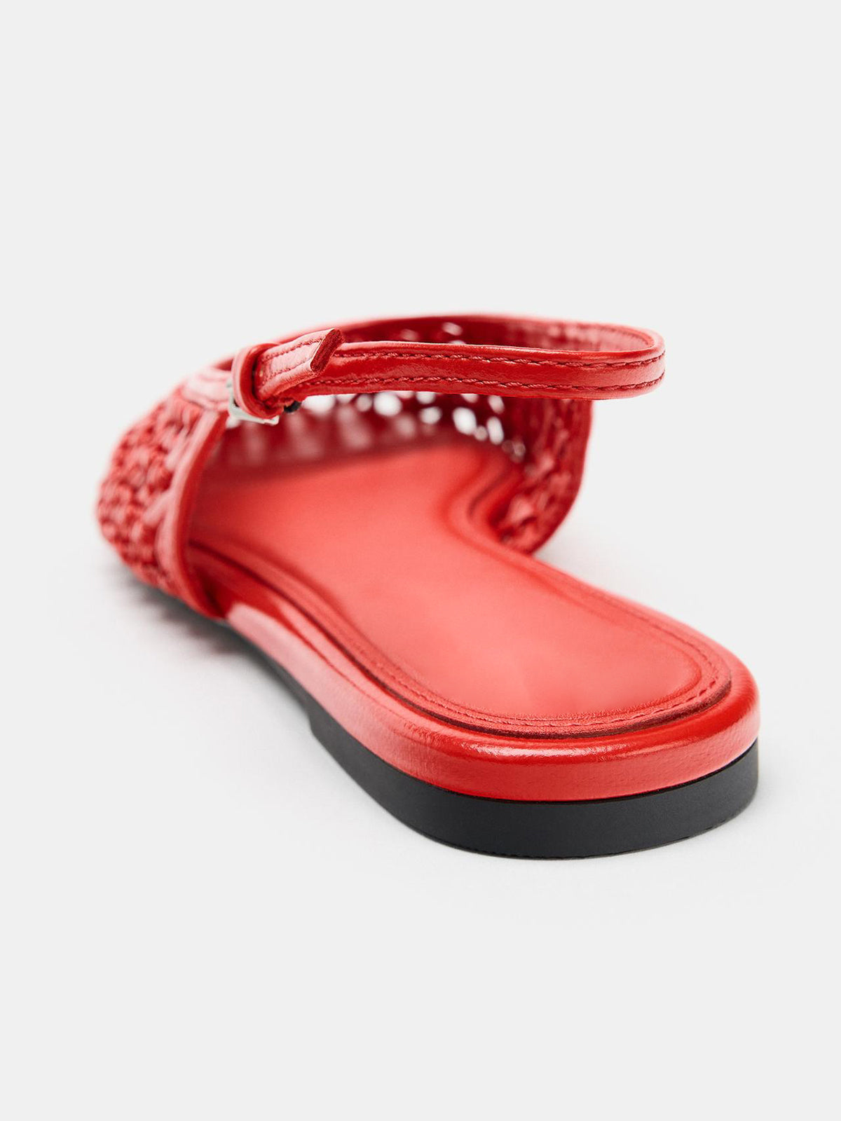 Red Woven Vegan Leather Round-Toe Chic Slingback Flats