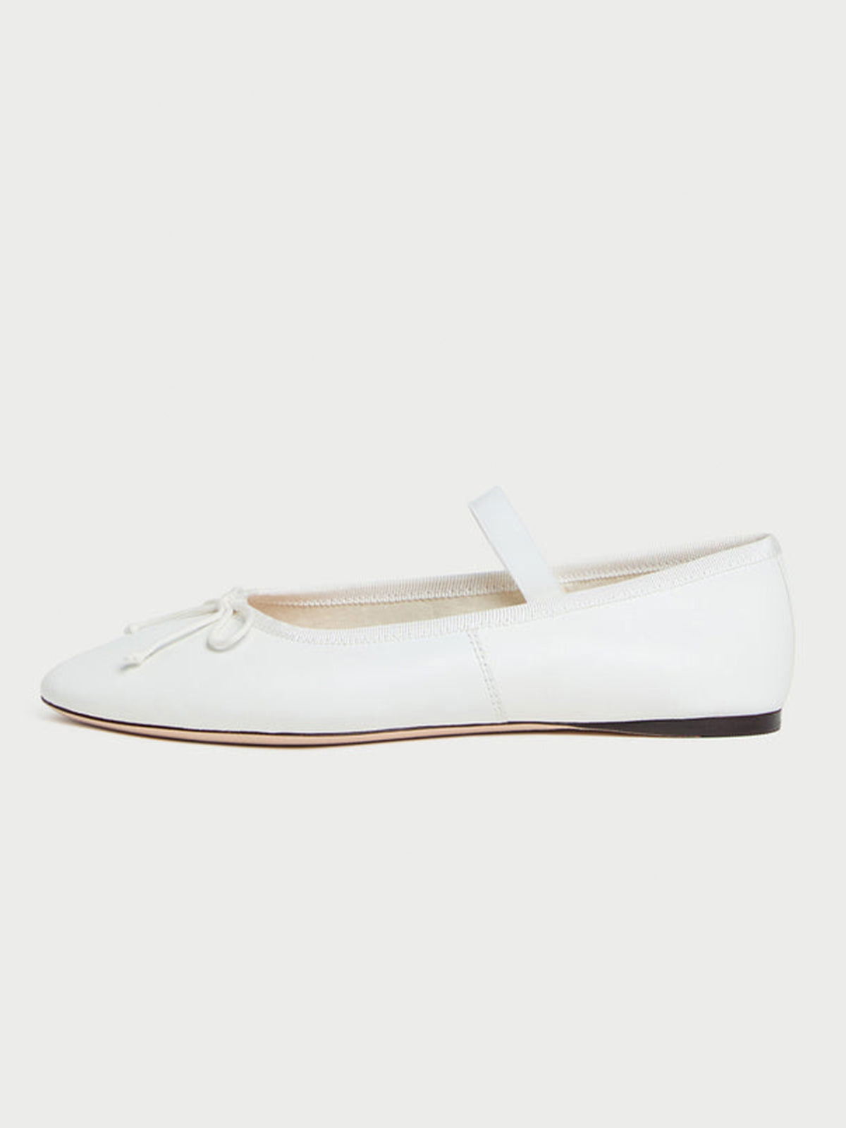 White Vegan Leather Round-Toe Mary Jane Front Bow Ballet Flats