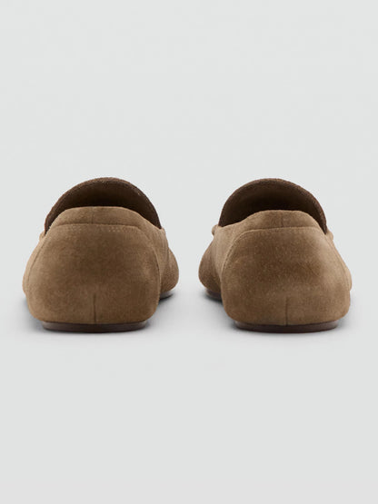 Sand Faux Suede Round-Toe Slip-On Loafers Flats