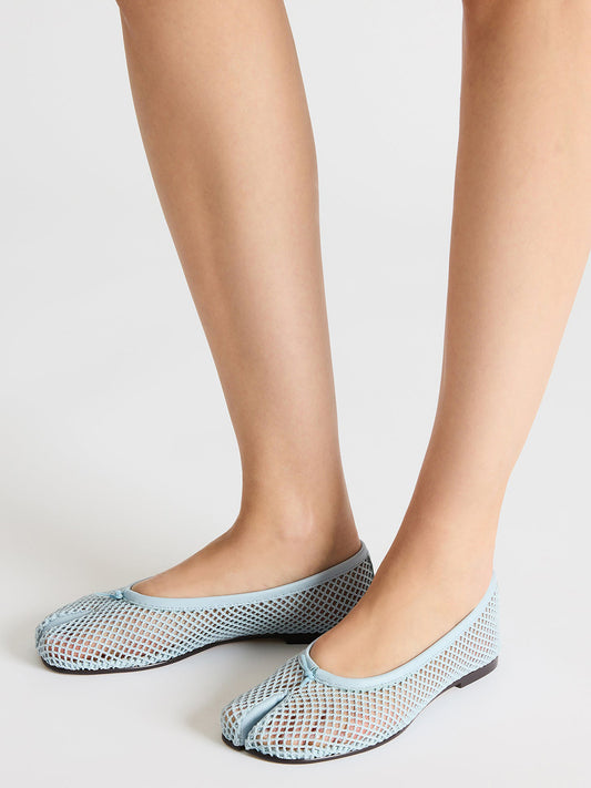 Blue Mesh Split-Toe Slip-On Ballet Flats